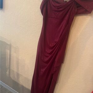 Alex Evenings Red Pleated One Shoulder Gown